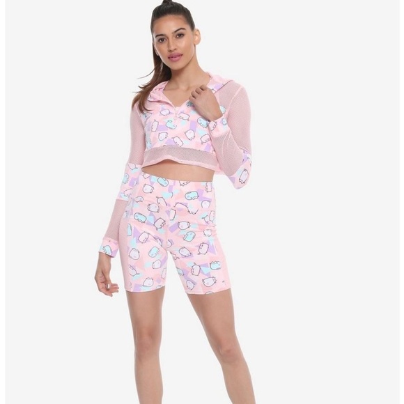 Pusheen mesh long sleeve shirt active crop jacket PINK activewear pastels cat - Picture 3 of 8